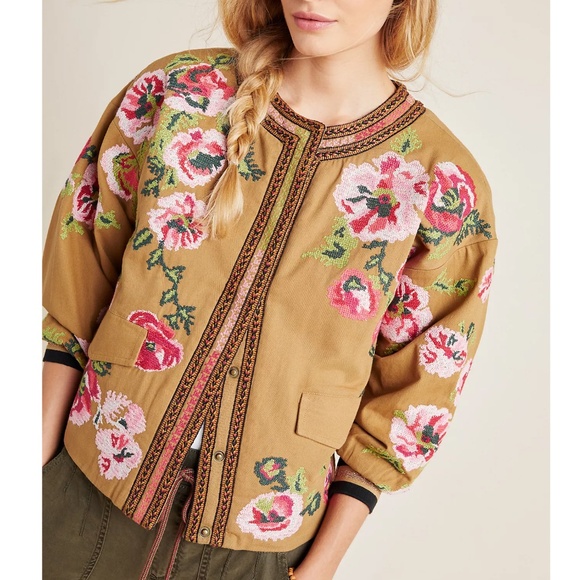 Anthropologie Floral Embroidered Needlepoint Jacket Size XL - Picture 3 of 14